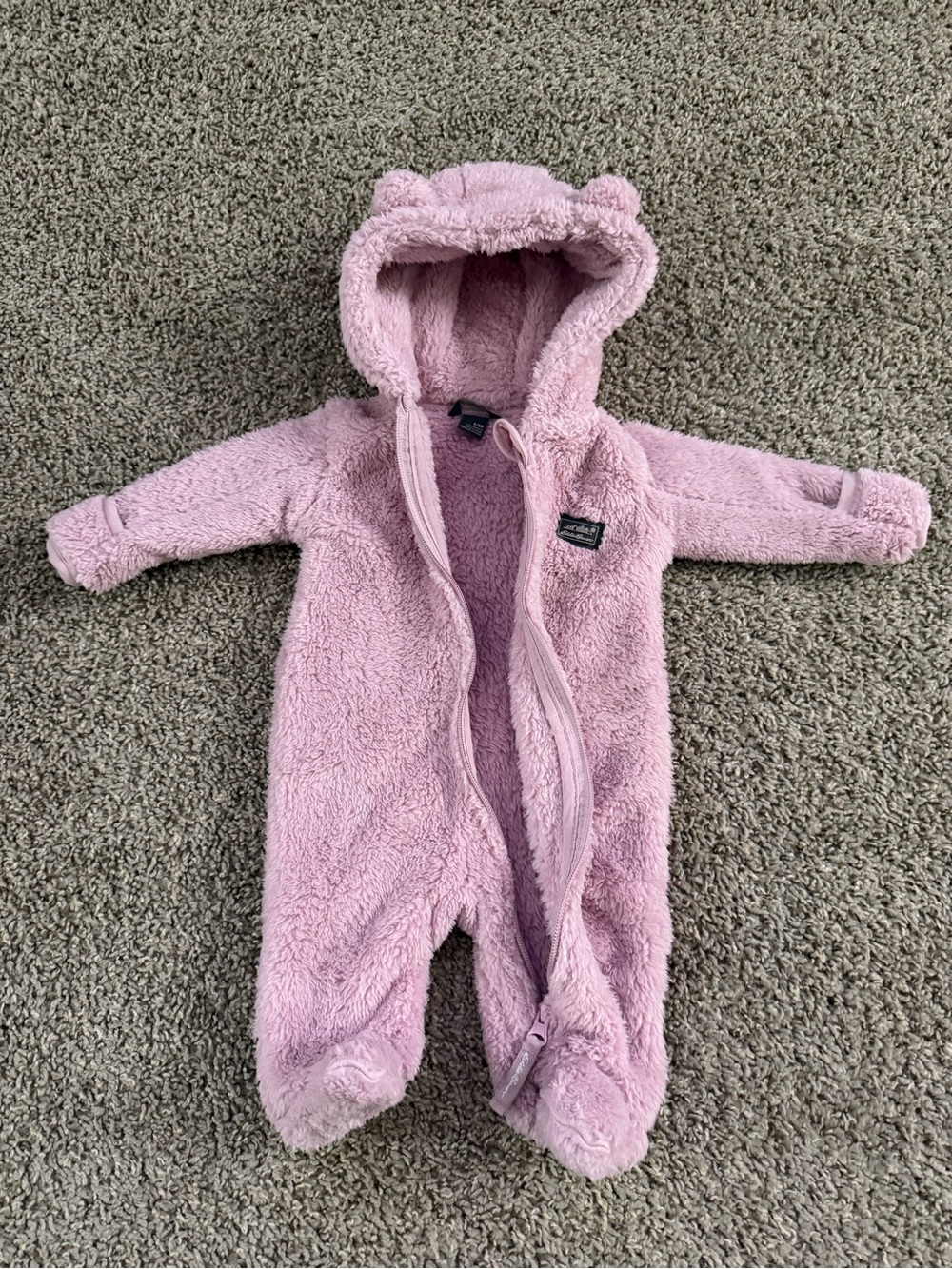 Eddie Bauer Pink Plush Hooded Footed Baby One-Piece 0-3 months